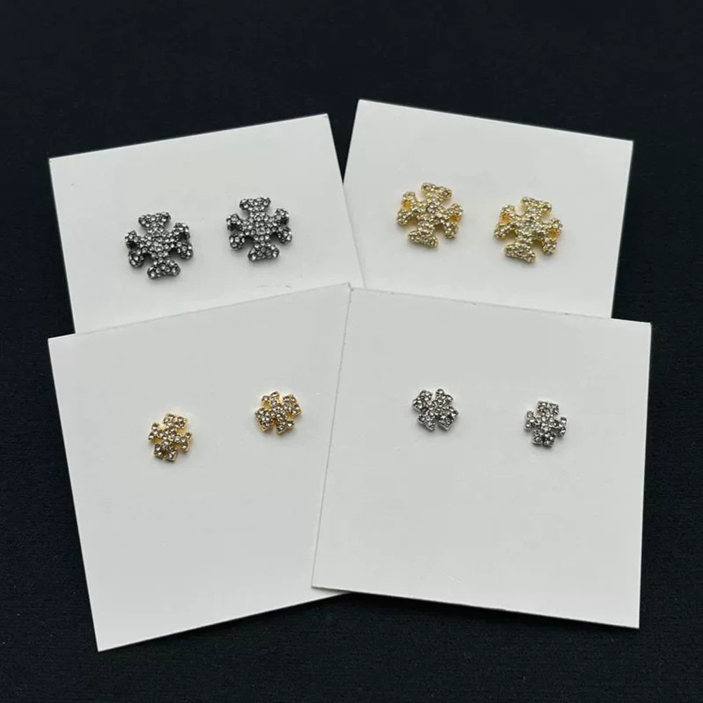Tory Burch Full Diamond Stud Earrings Gold Plated Copper